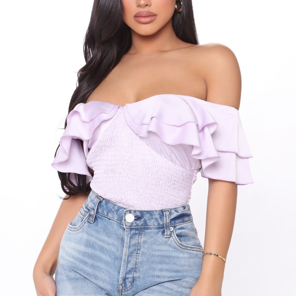 Satin Ruffle Off-Shoulders Top